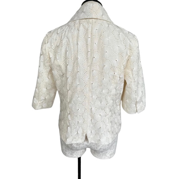 Tulle Ivory Eyelet One Button  Blazer Jacket  1/2 Sleeves Cotton Size XL - Picture 5 of 10